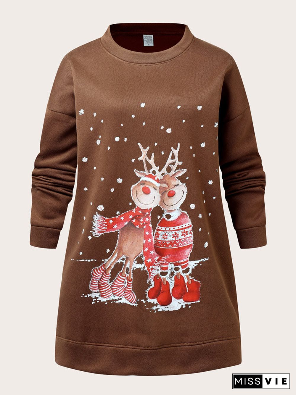 Christmas Cartoon Print Casual O-neck Loose Sweatshirt