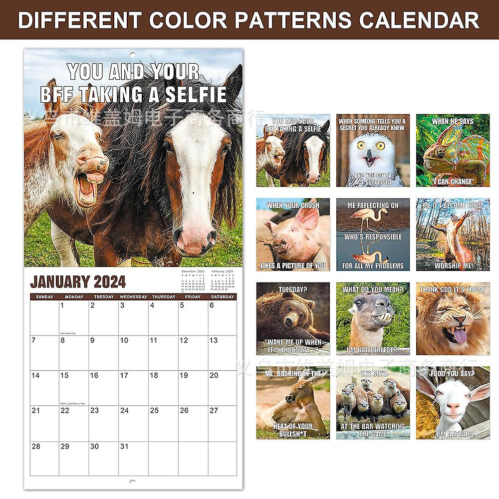 2024 Interesting Animal Memoranda Calendar Decorations Animal Memes Wall Calendar-28*28cm