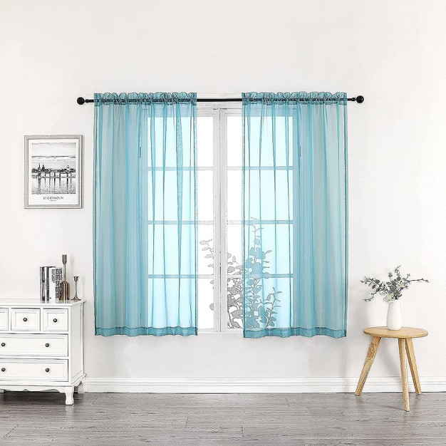 Goodgram Basics Turquoise Blue 2 Piece Rod Pocket Translucent Sheer Voile Window Curtain Panels For Small Windows 45 In Long