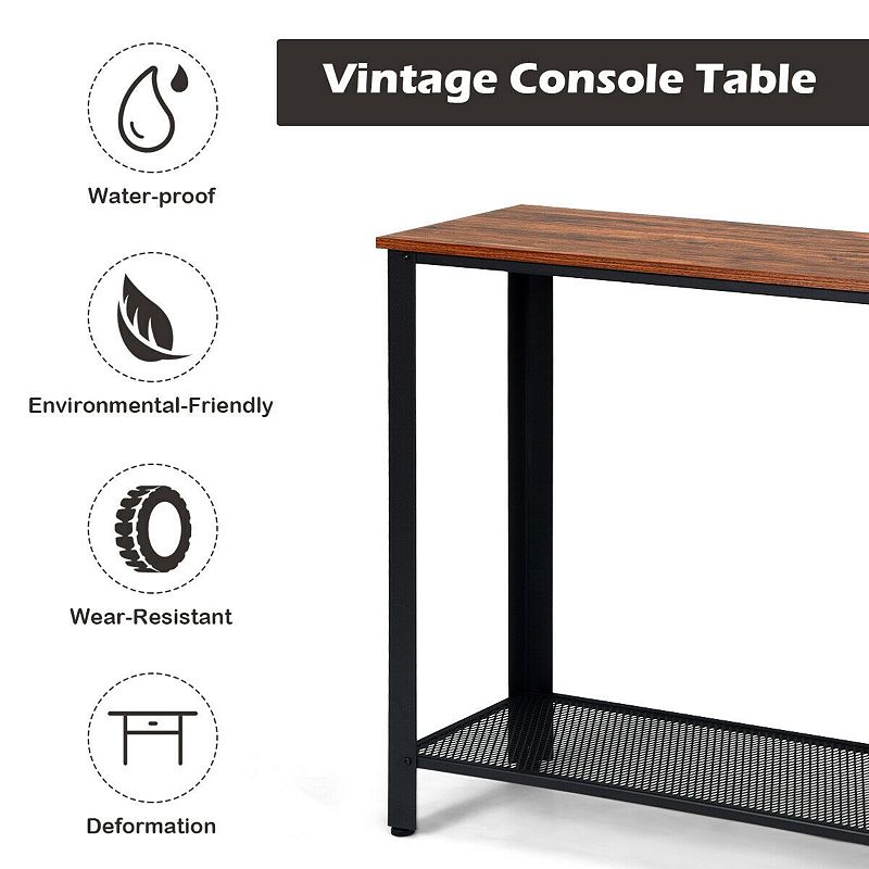 Metal Frame Wood  Console Sofa Table with Storage Shelf