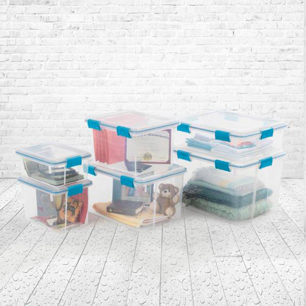 Sterilite 54 Qt. Plastic Stackable Storage Bin with Gasket Latch Lid Clear (4-Pack) 4 x 19344304