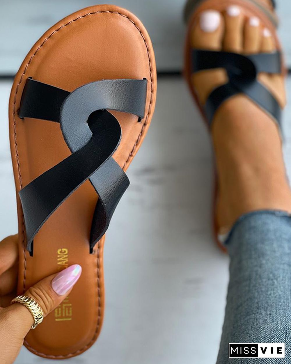 Double Strap Cutout Slide Slippers