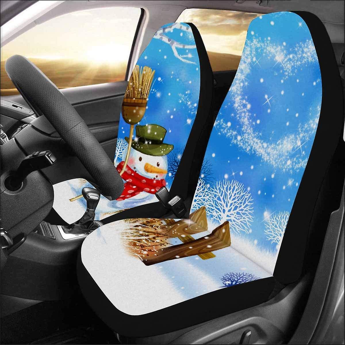 Set Of 2 Car Seat Covers Snowman Broom Fence Universal Auto Front Seats Protector Fits For Car，suv Sedan，truck