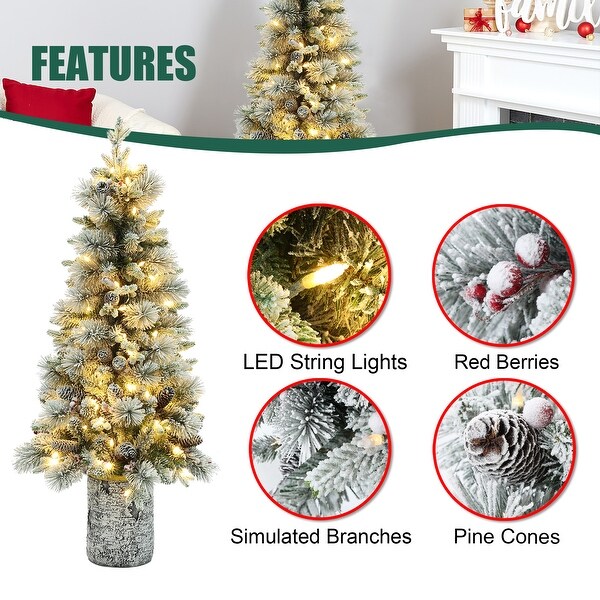 4Ft PreLit Green Flocked Potted Artificial Christmas Tree