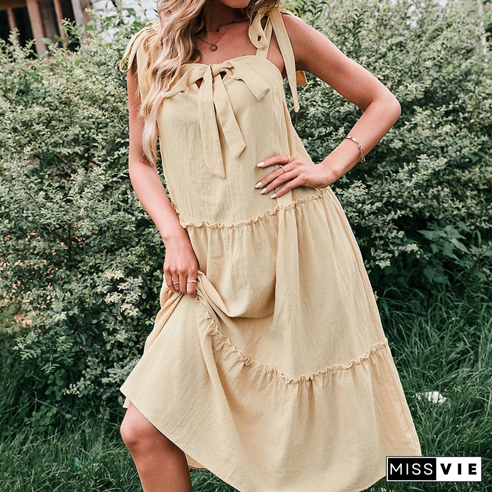 Sling Sleeveless Layered Long Pleated Loose Big Swing Dress