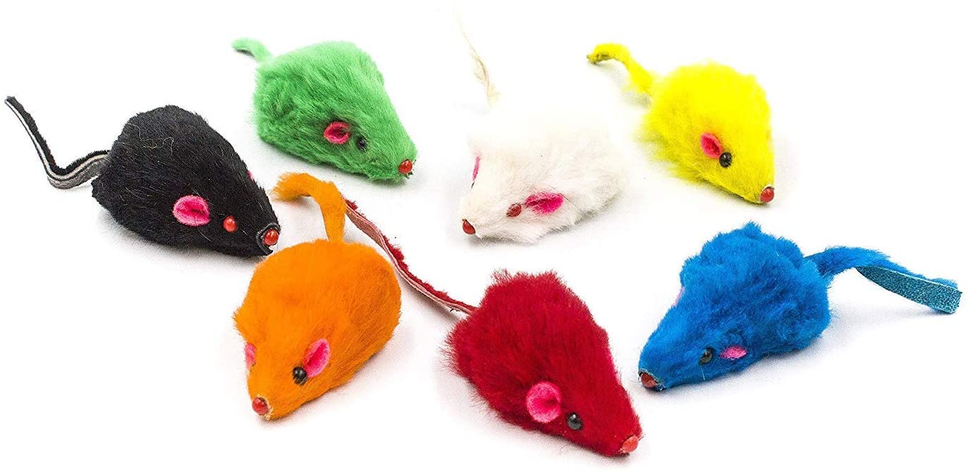 AXEL PETS 20 Rainbow Colorful Furry Mice Cat Toys with Catnip and Rattle Sound Interactive Catch Play Mouse Toy for Cat， Pack of 20 Mice