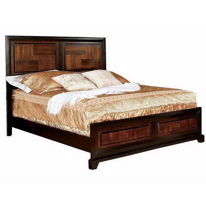 Transitional Style Queen Size Wooden Parquet Design Bed， Brown