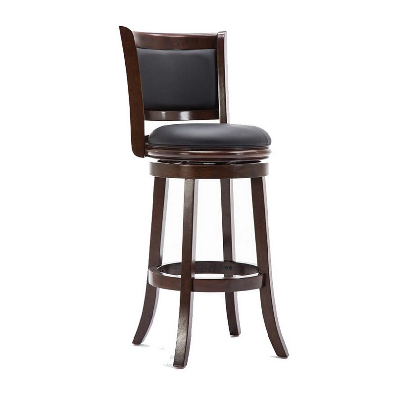 Round Wooden Swivel Barstool with Padded Seat and Back， Dark Brown