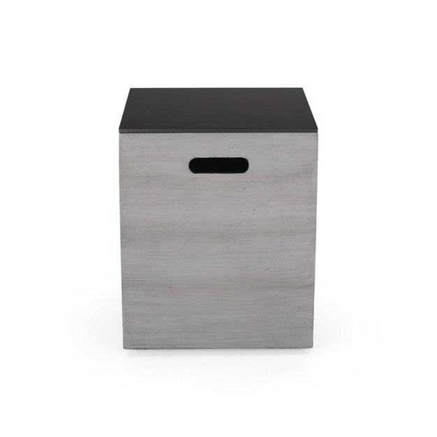 Langton Outdoor Light Weight Concrete amp Ceramic Square Tank Holder Side Table Dark Gray black Christopher Knight Home