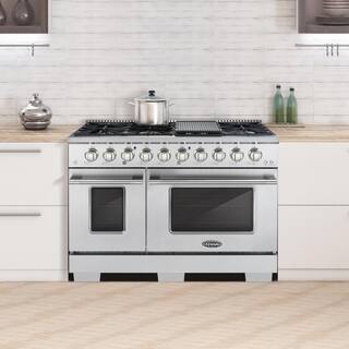 Cosmo Commercial-Style 48 in. 5.5 cu. ft. Double Oven Gas Range with 8 Italian Burners in Stainless Steel COS-GRP486G