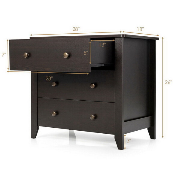 Costway 82901567 3 Drawer Dresser Chest of Drawers...