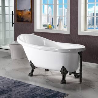 WOODBRIDGE Detroit 59 in. Heavy Duty Acrylic Slipper Clawfoot Bath Tub in White Claw Feet Drain  Overflow in Matte Black HBT7012