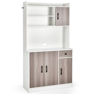 Costway 4-Door 71 in. White Kitchen Buffet Pantry Storage Cabinet with Hutch Adjustable Shelf JV10293WH+