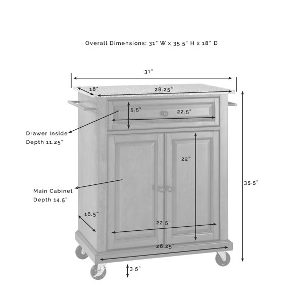 Compact Granite Top Kitchen Cart