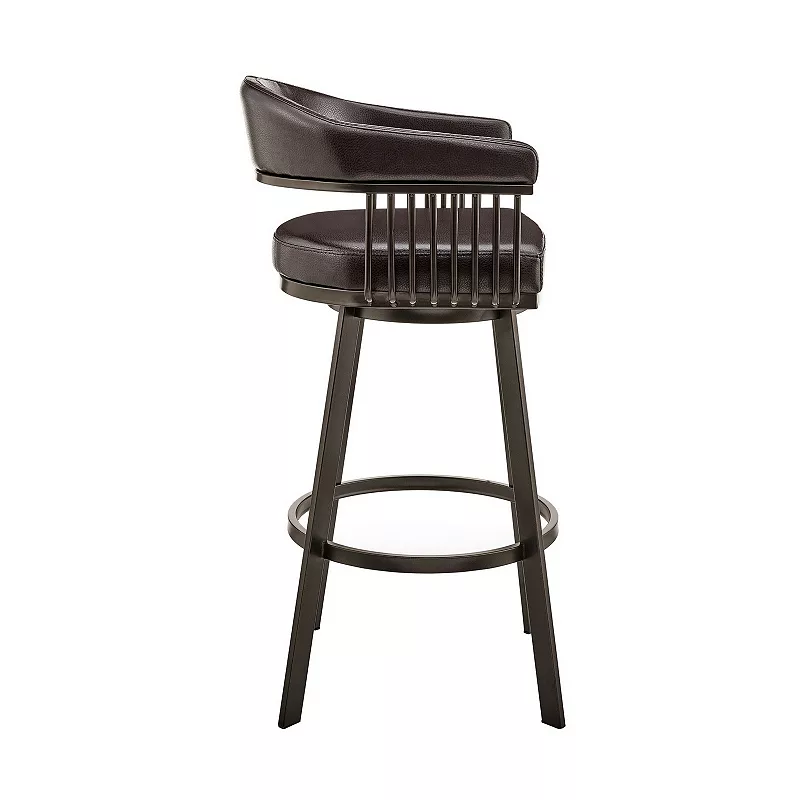 Oliver 26 Inch Modern Counter Stool， Vegan Faux Leather， Swivel， Dark Brown