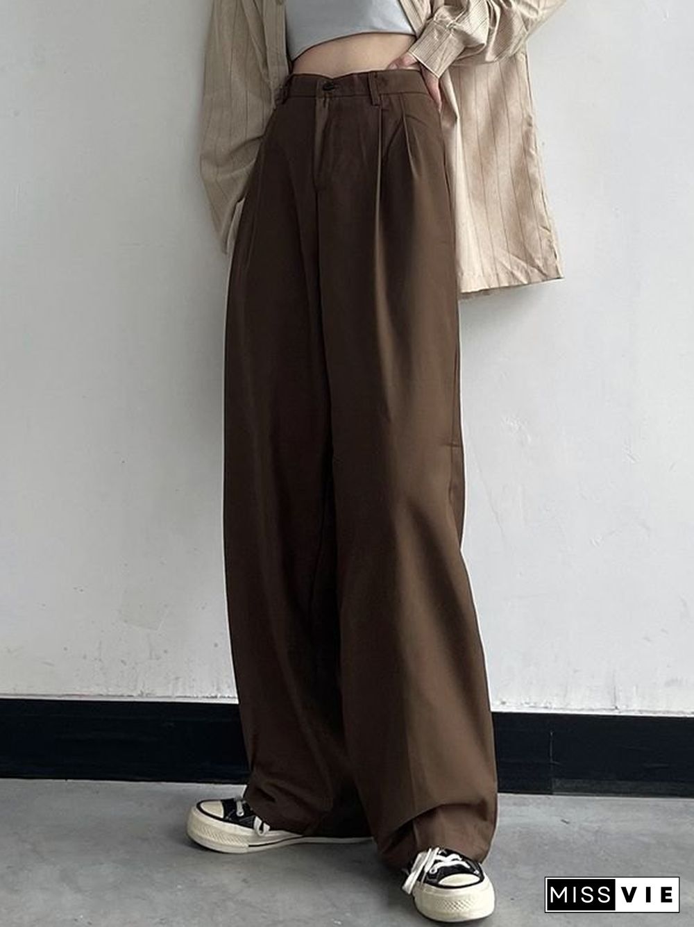 Basic Casual Straight Leg Tailored Pants