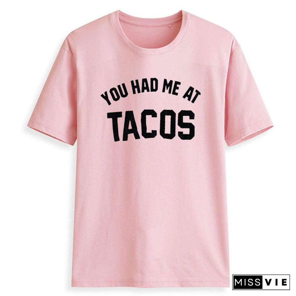 NEW Summer Women Ladies Short Sleeve Casual Loose You Had Me At Tacos Letter Printed T-shirt Top Plus Size