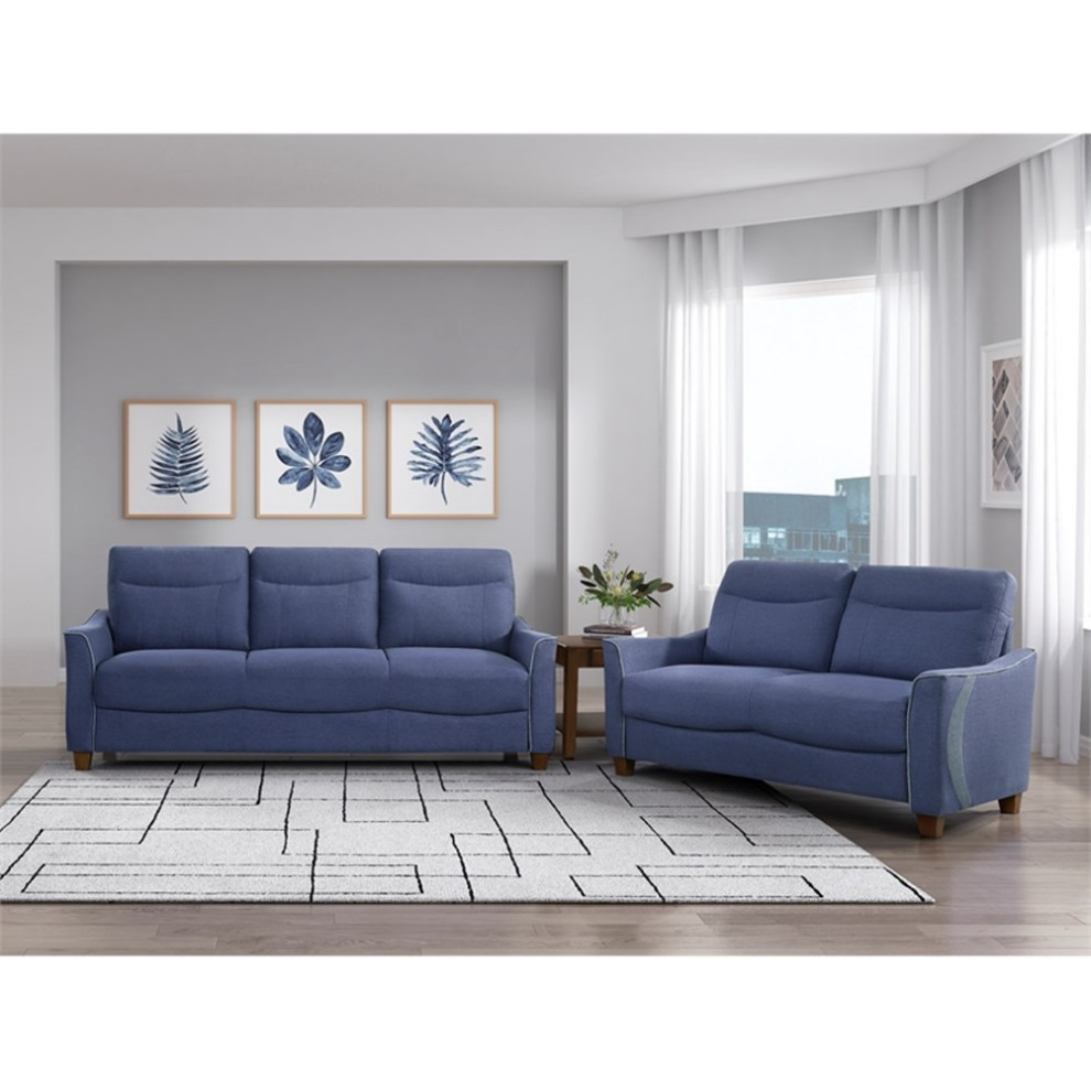 Lexicon Harstad Fabric Upholstered Love Seat in Blue Color   Transitional   Loveseats   by Homesquare  Houzz