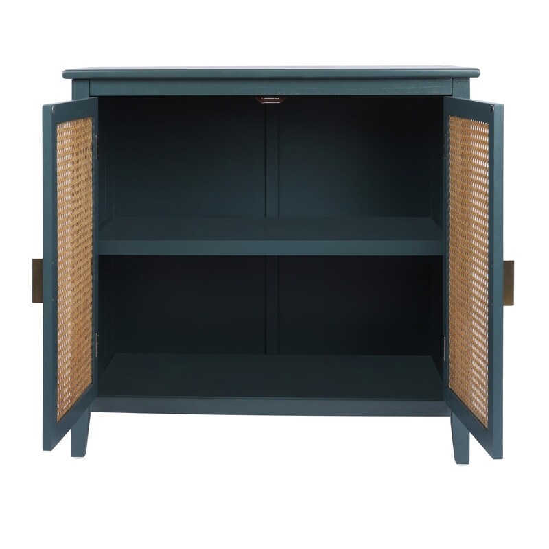 2 Door Natural Rattan Cabinet Buffet Sideboard with Metal Semi Circular Suitable for Bedroom  Living Room  Study