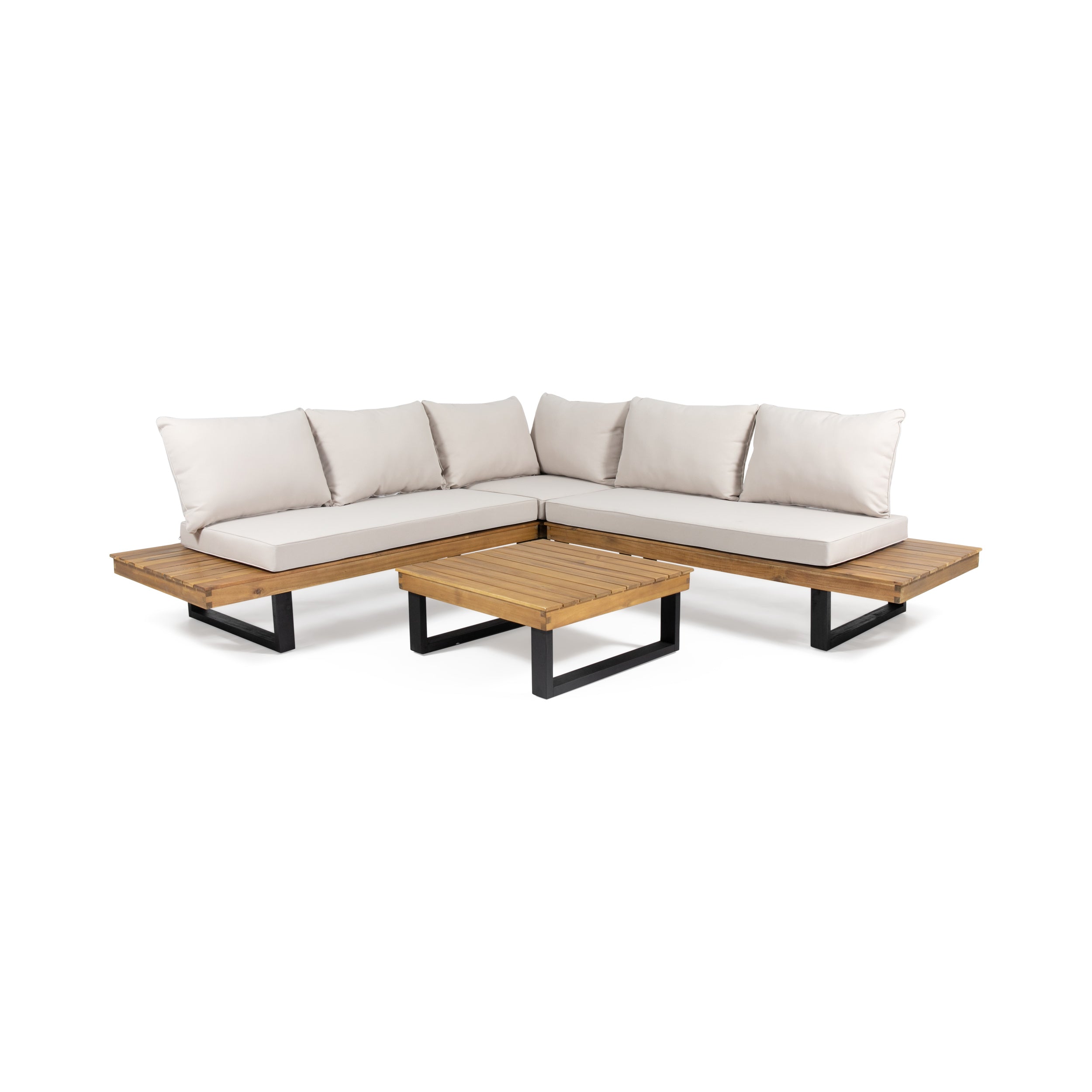 Sierra Outdoor Acacia Wood 5 Seater Sofa Sectional with Water-Resistant Cushions