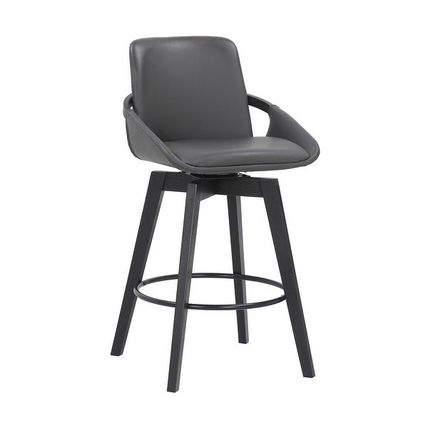 27 Inches Leatherette Swivel Counter Stool with Angled Legs， Black - 38 H x 19.5 W x 21 L Inches