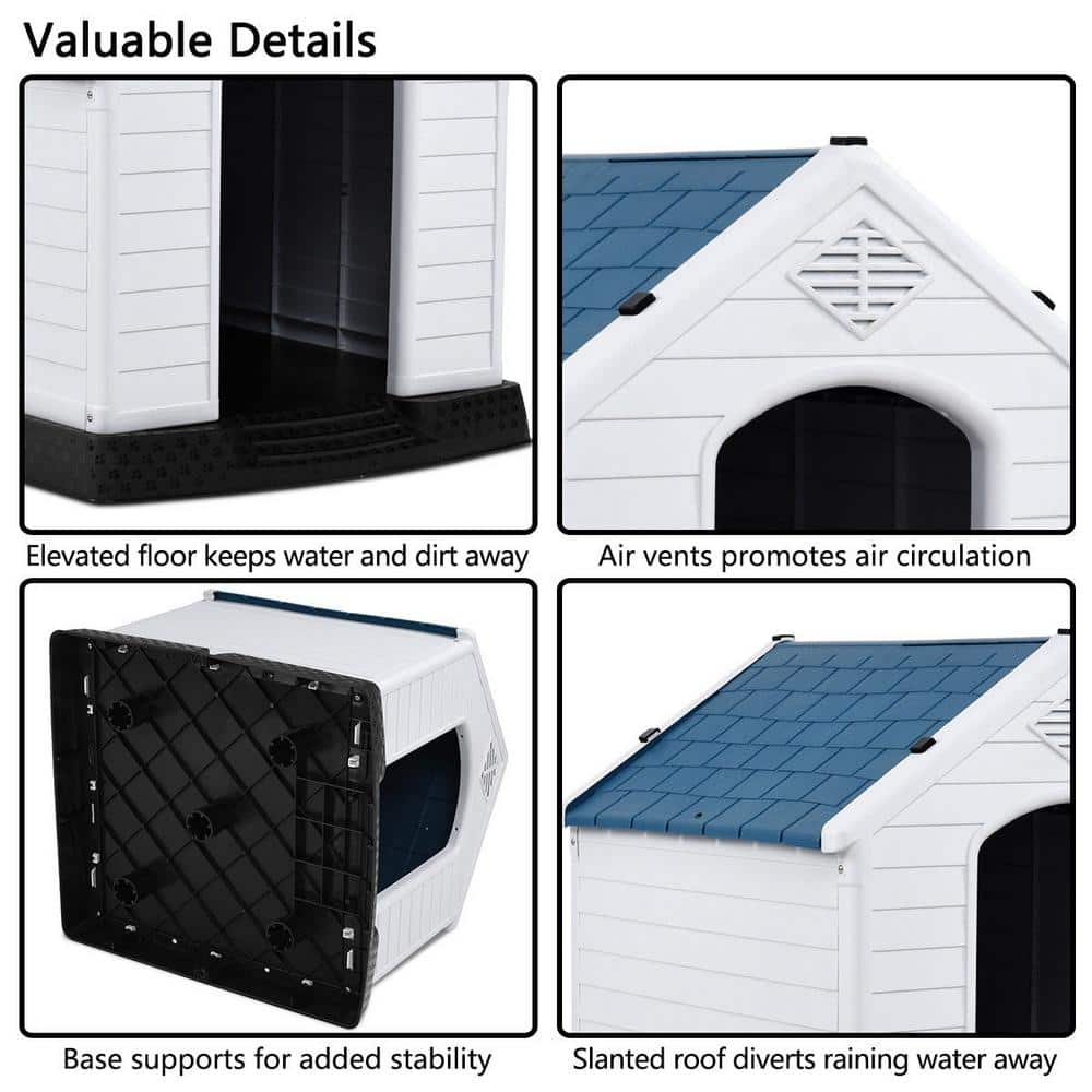 WELLFOR 30.5 in. W x 33.5 in. D x 33 in. H Indoor Outdoor Plastic Waterproof Ventilate Pet Dog House - Medium PS-HWY-7065-M