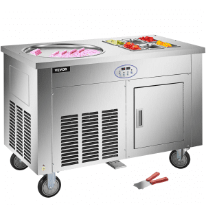 VEVOR Commercial Rolled Ice Cream Machine， Stir-Fried Ice Roll Machine Single Pan， Stainless Steel Ice Cream Roll Maker Refrigerated Cabinet 6 Boxes， Roll Ice Cream Machine for Bar Café Dessert Shop