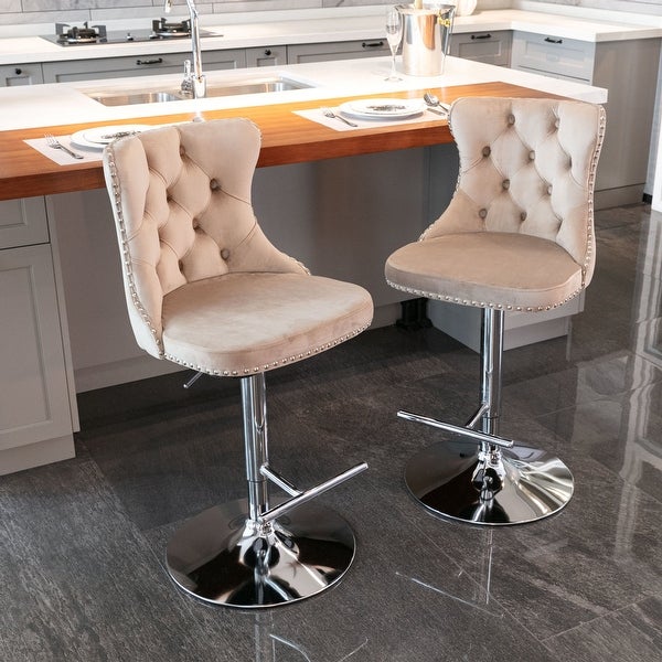 Swivel Velvet Barstools Adjusatble Seat Height