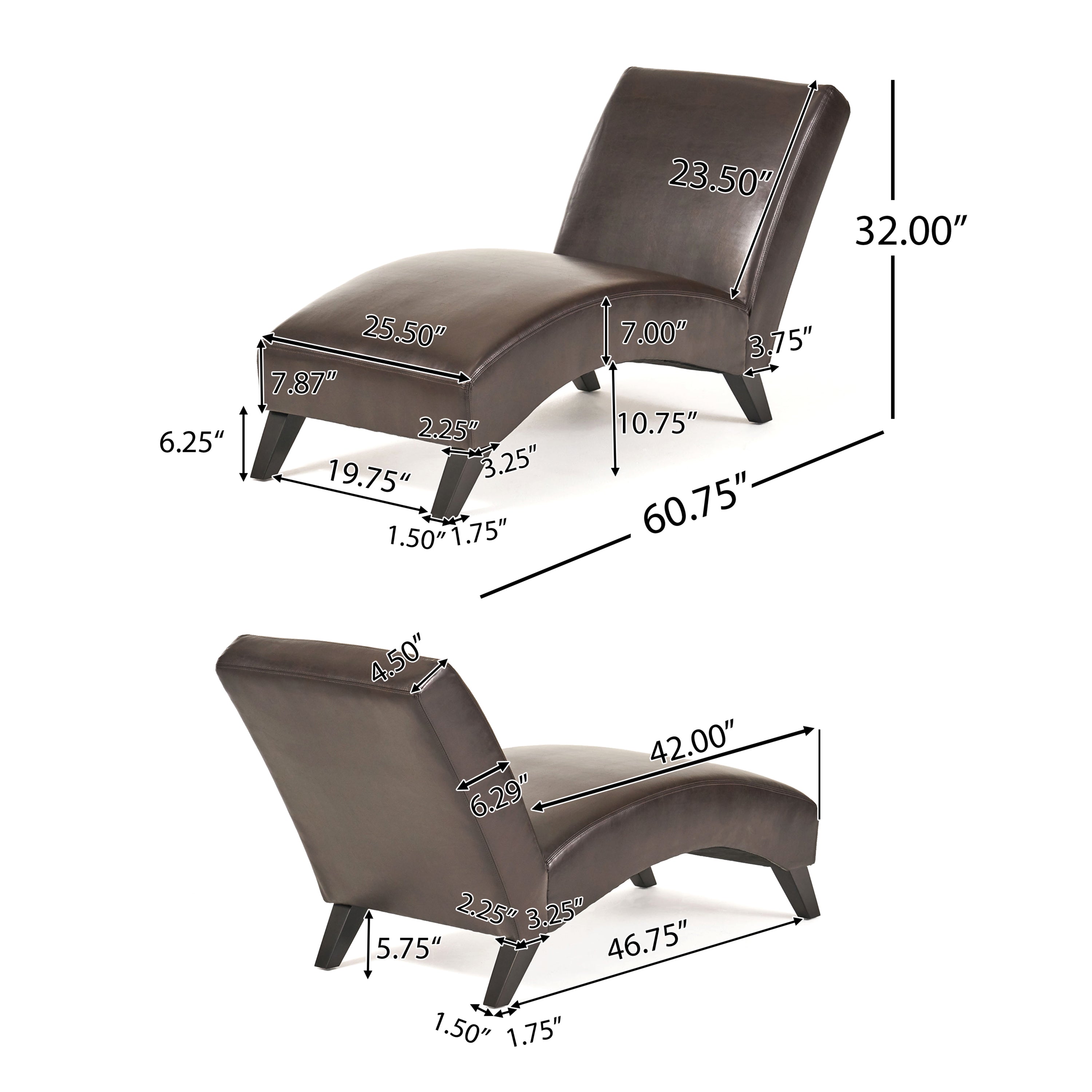 Cleveland Brown Leather Chaise Lounge Chair