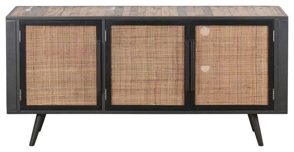 Rustic Black Natural and Rattan Media Cabinet With Three Doors   Mediterranean   Entertainment Centers And Tv Stands   by UStradeENT LLC  Houzz