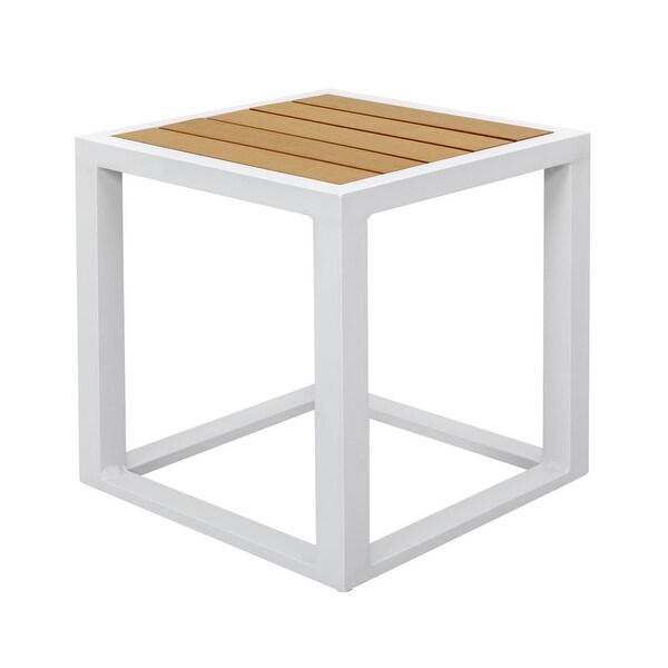 Outdoor 18 Inch Square Side Table，Aluminum Frame，Imitation Wood Tabletop