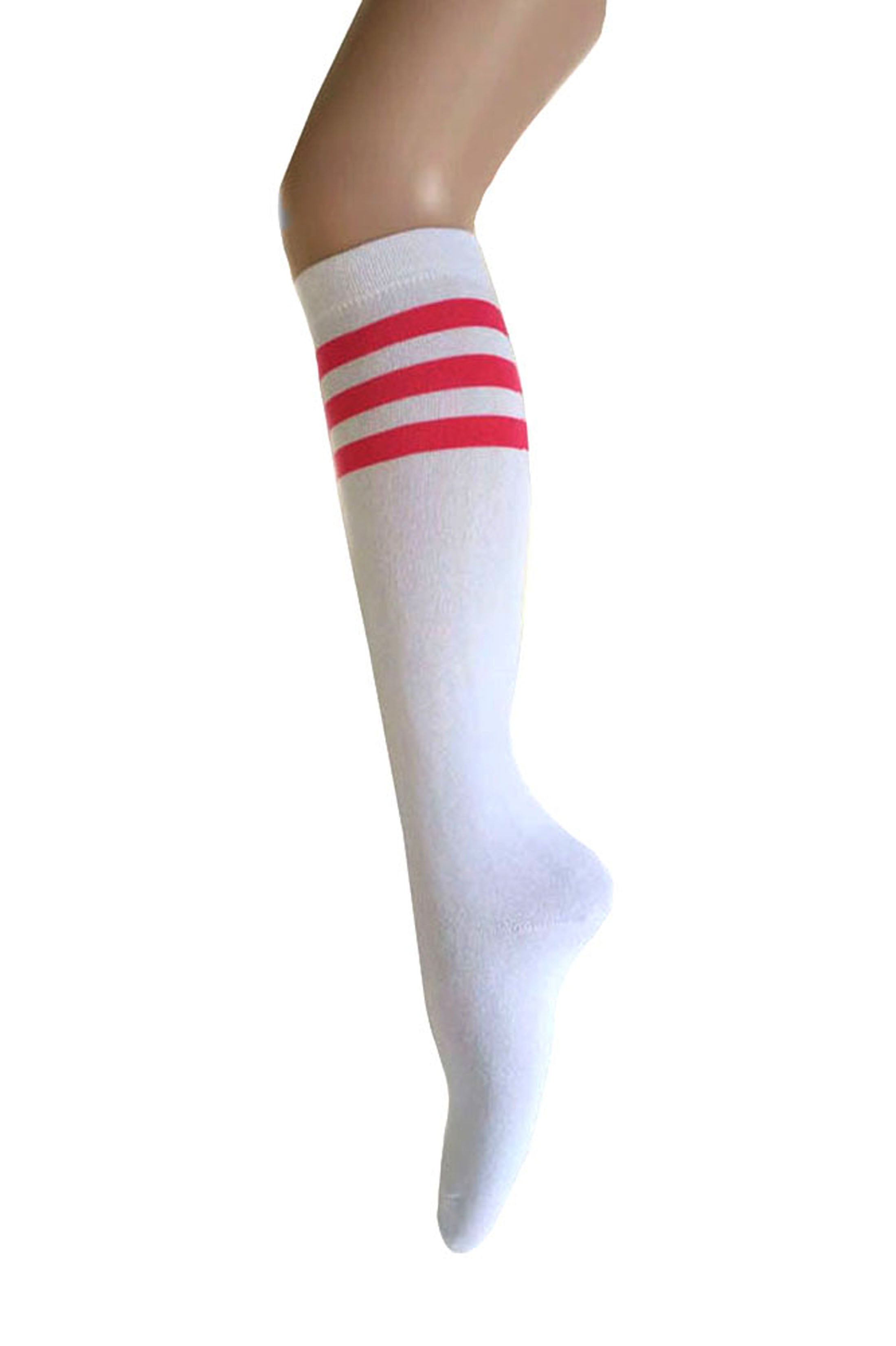 Women and Girls Roller Skate Retro Triple Stripes Tube Knee High Socks In Black with Orange Color