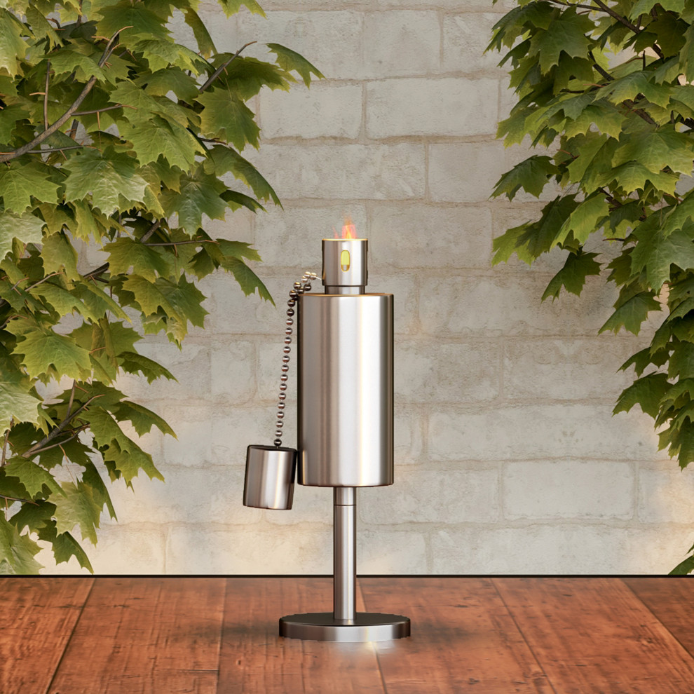 Table Torch Lamp Stainless Steel Fuel Canister Flame Light with Fiberglass Wick   Transitional   Outdoor Table Lamps   by Trademark Global  Houzz