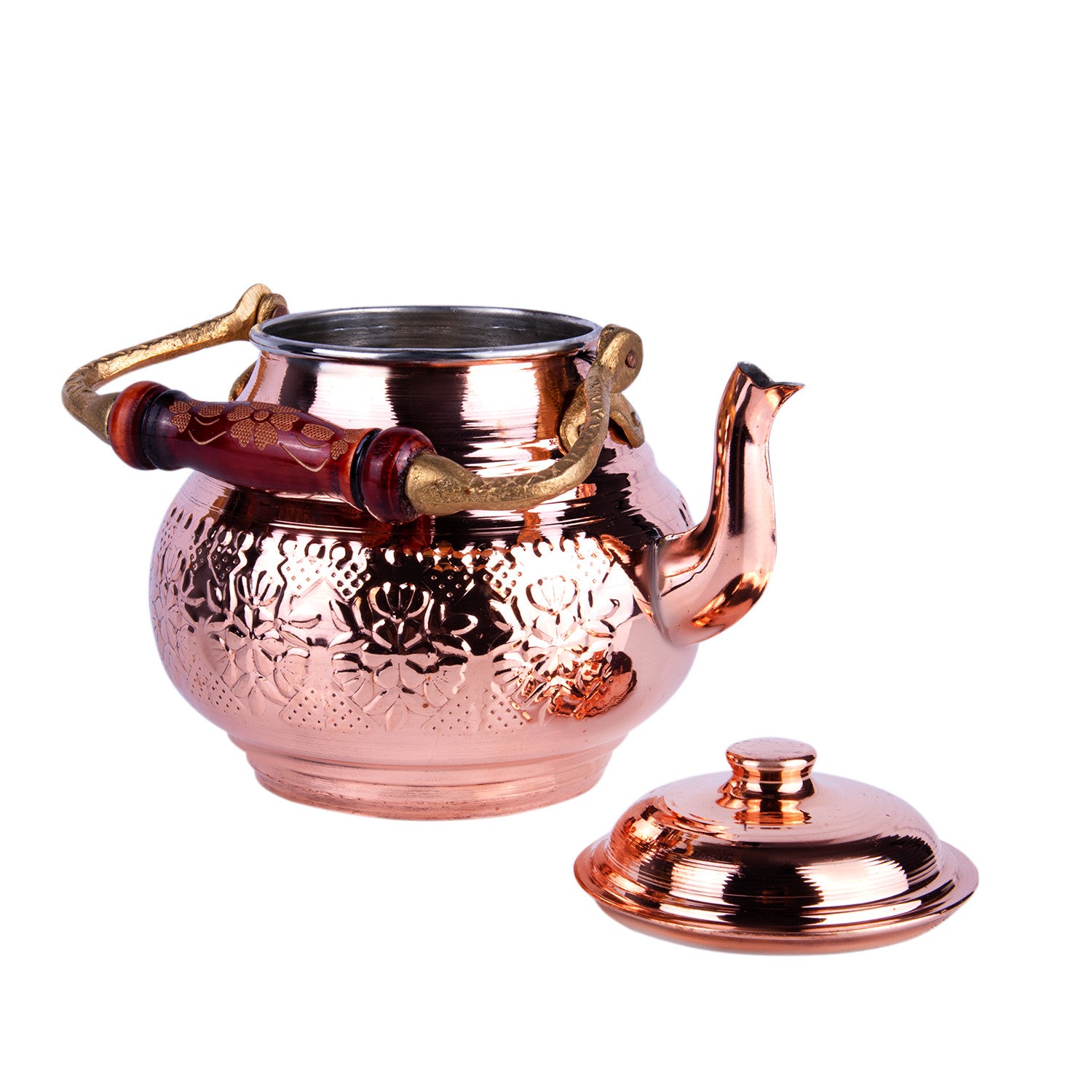 Kitchen Teapot for Loose Tea Nostalgia Copper Tea Pot with Hand Chaining Copper Tea Kettle Tea Brewer Coffee Pot Teaware (62.55 fl oz)