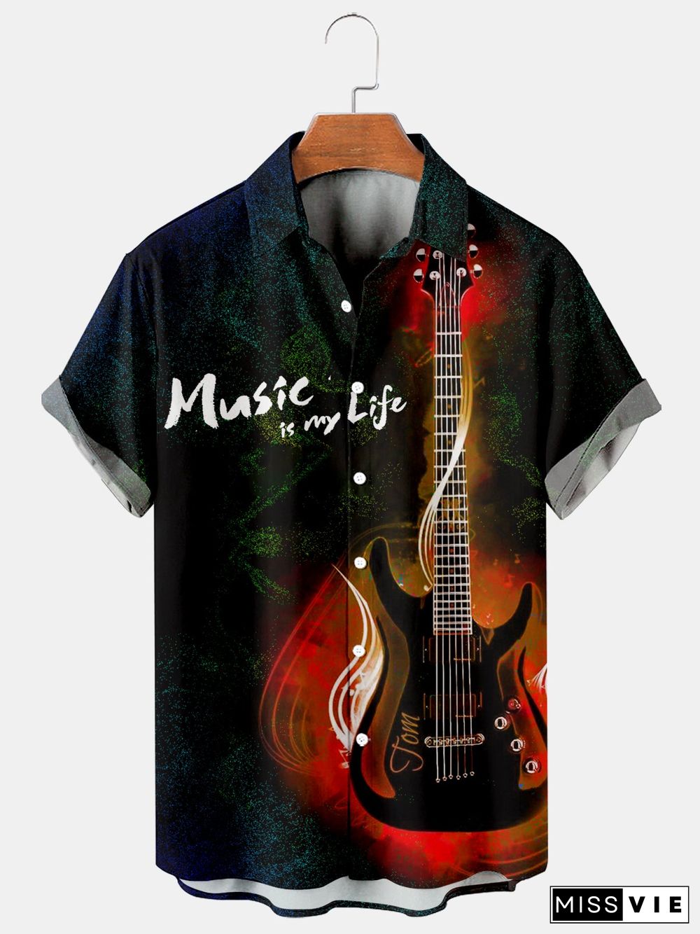 Guitar Casual Loose Men's Plus Size Short-Sleeved Shirt