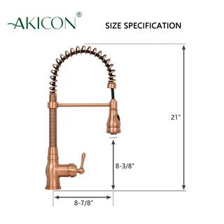 Akicon Single-Handle Pre-Rinse Spring Pull-Down Sprayer Kitchen Faucet in Copper AK518A-C