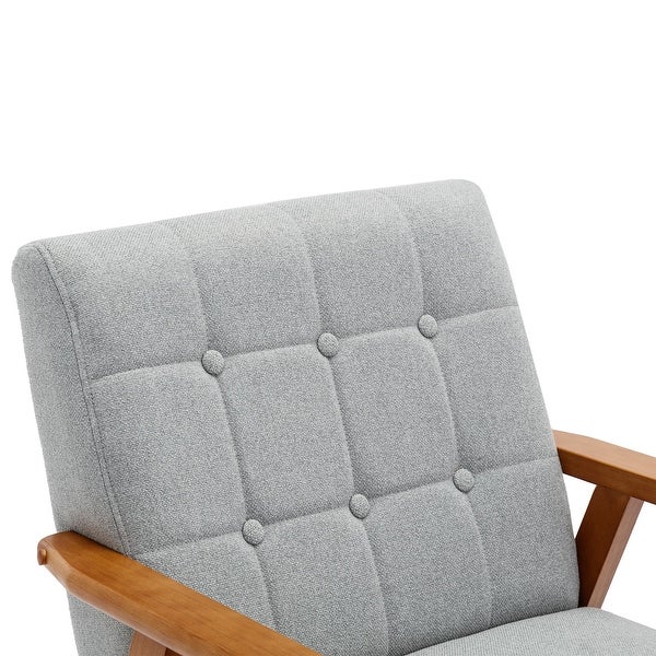 Modern Solid Wood Armrest Accent Chair， Mid-Century Linen Upholstered Button Lounge Chairs， for Livingroom Chair， Light Gray