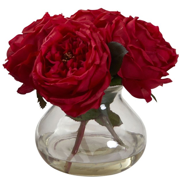 Nearly Natural 8-in Fancy Rose With Vase