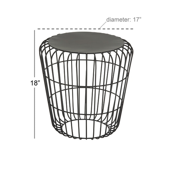 Black Metal Industrial Modern Drum Shape Round Accent End Table