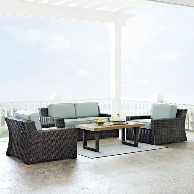 Beaufort 4pc Outdoor Wicker Seating Set Mist Crosley