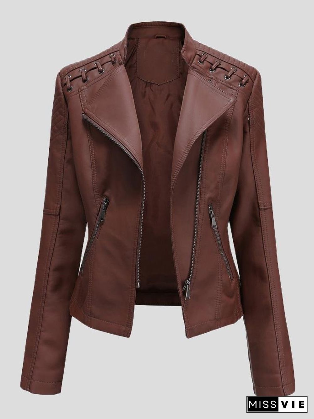 Women's Jackets Short Slim Leather Motorcycle Jacket