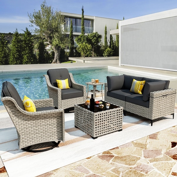 XIZZI 6Piece Patio Furniture Wicker Conversation Set with Swivel Chair