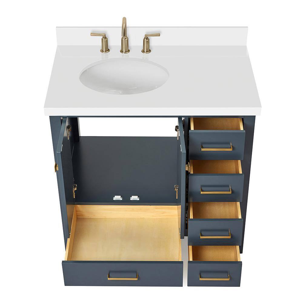 ARIEL Cambridge 37 in. W x 22 in. D x 35 in. H Vanity in Midnight Blue with Quartz Vanity Top in White with Basin A037SLWQOVOMNB