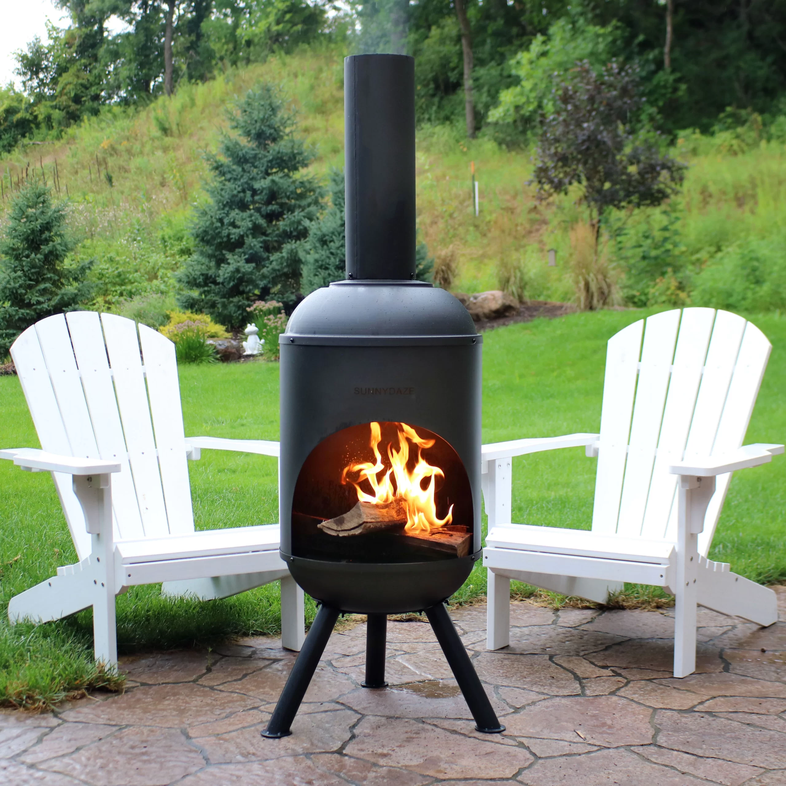 Sunnydaze Decor RCM-LG765 60-in H x 19-in D x 22-in W Black Steel Chiminea