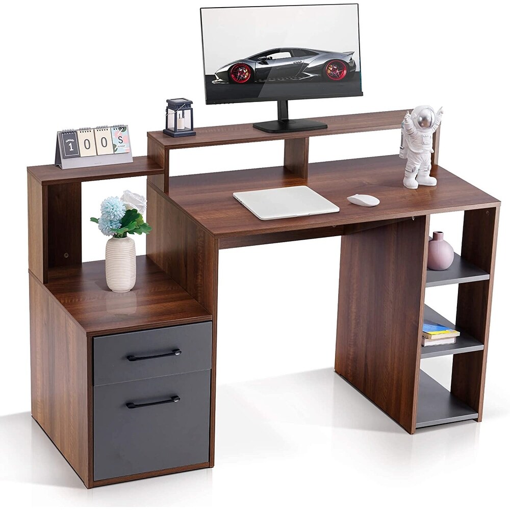 Ivinta Computer Desk with Drawers  52 inches Office Desk with Hutch and Printer Shelf  Modern Writing Desk