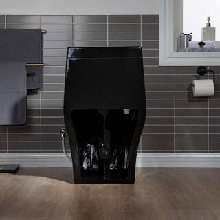 WOODBRIDGE Bering 1-Piece 1.01.6 GPF High Efficiency Dual Flush Elongated Map Flush 1000g WaterSense Toilet in Black HB0941