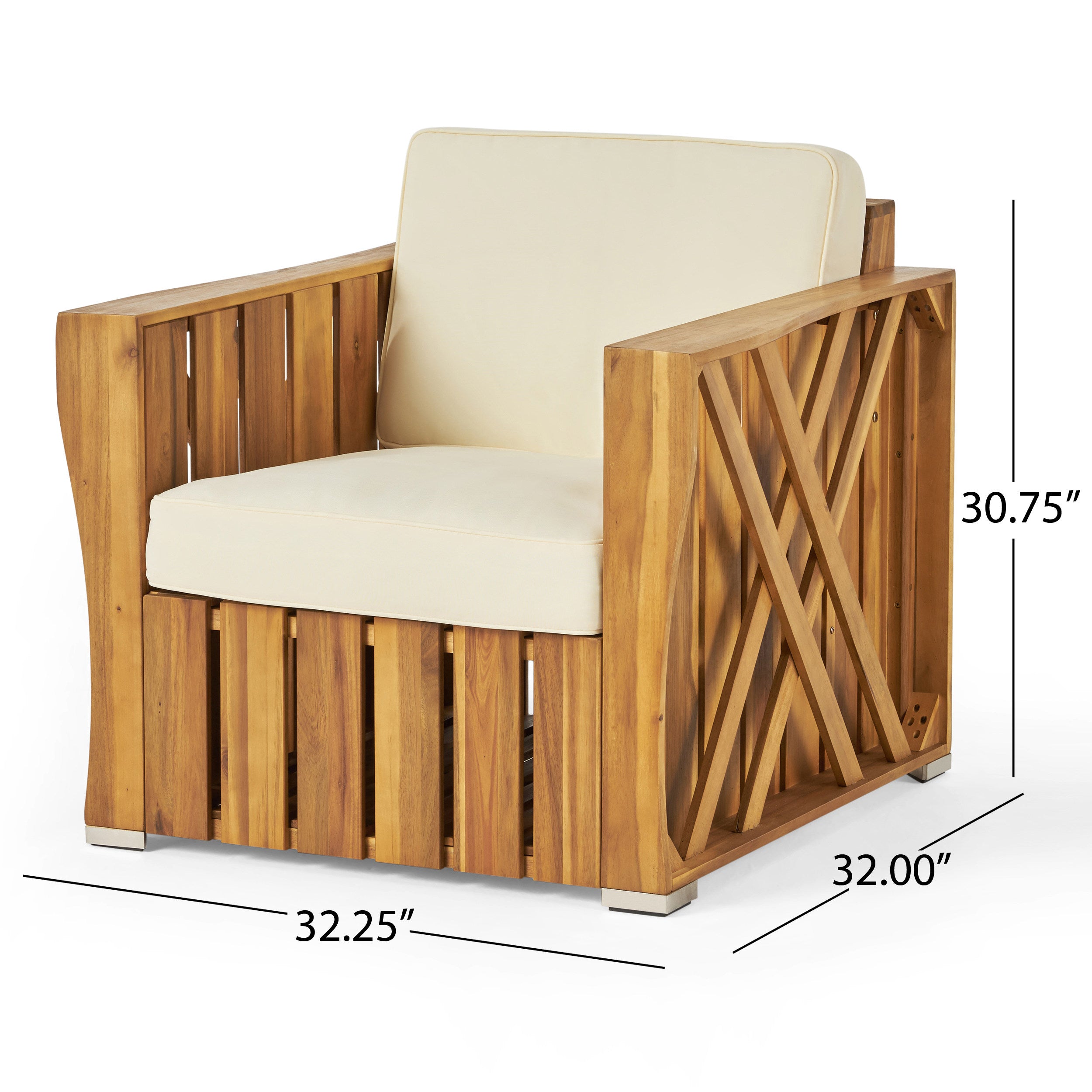 Edward Outdoor Acacia Wood Club Chair with Cushion