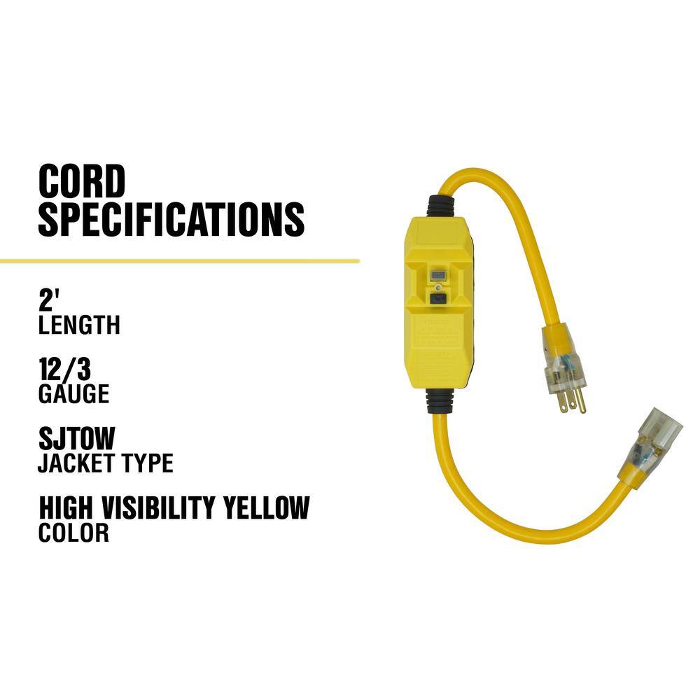 Yellow Jacket 2 ft. 123 SJTW In-Line GFCI Heavy-Duty Cord with Power Light Plug 2817