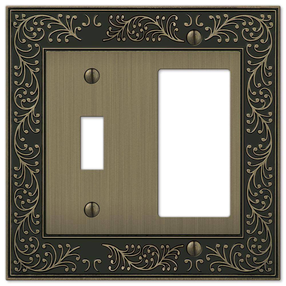 AMERELLE Bleinhem 2 Gang 1-Toggle and 1-Rocker Metal Wall Plate - Brushed Brass 43TRBB