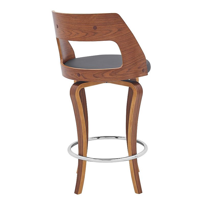 Grady 26 Swivel Gray Faux Leather and Walnut Wood Bar Stool